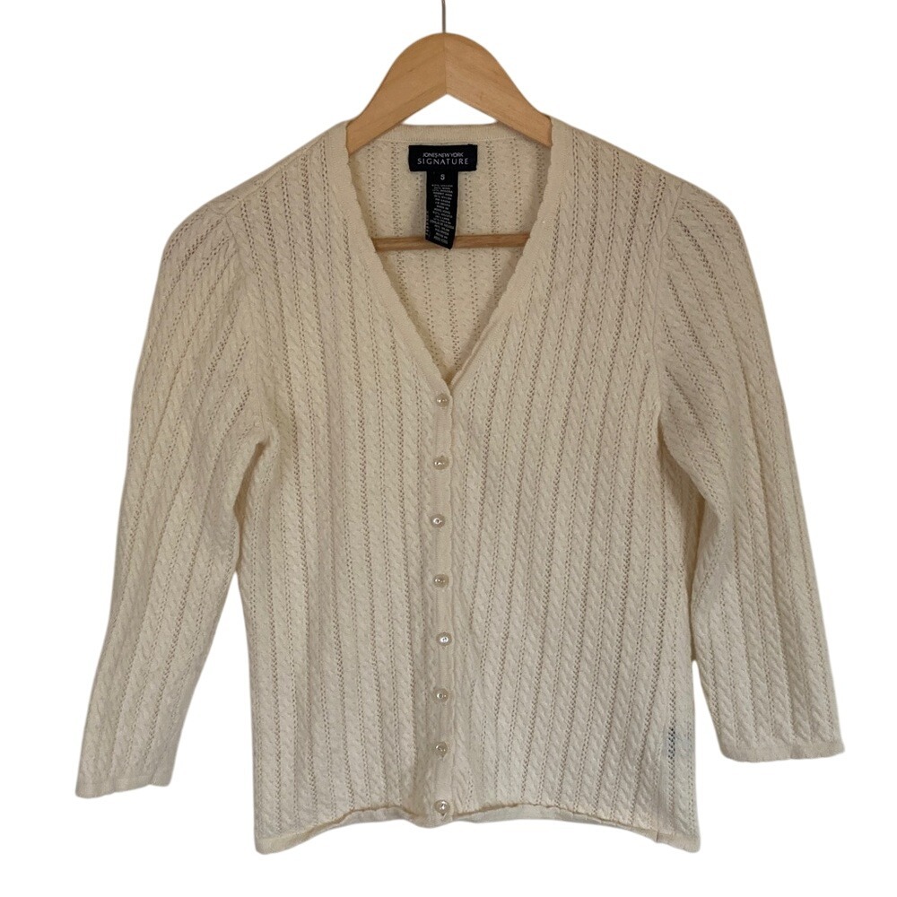 Jones New York Women's Ivory‎ Cardigan Size Small Wool Angora Feminine Timeless